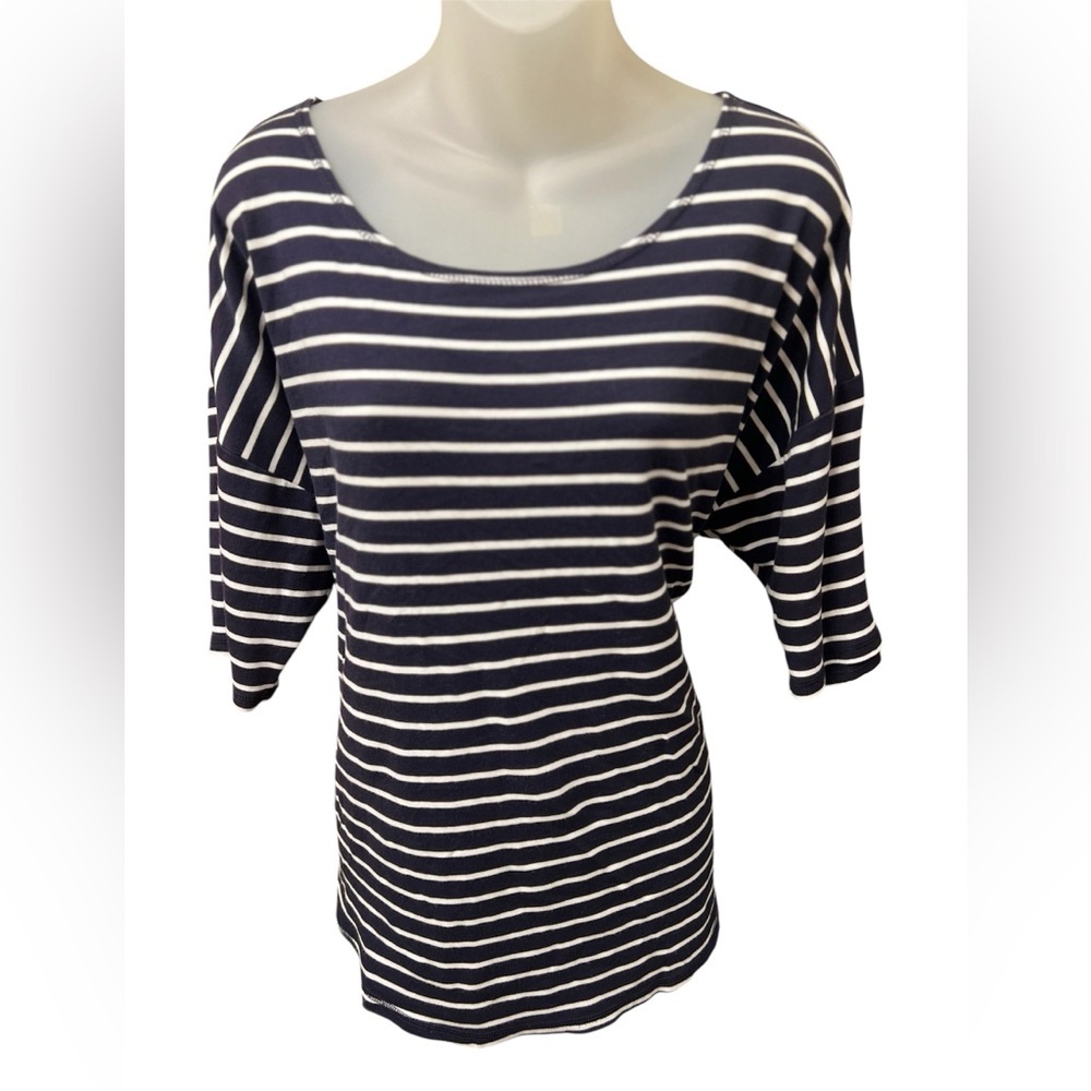 Lands’ End Women’s Striped Top 2XL Cotton Modal Navy White Scoop Neck Loose Fit
